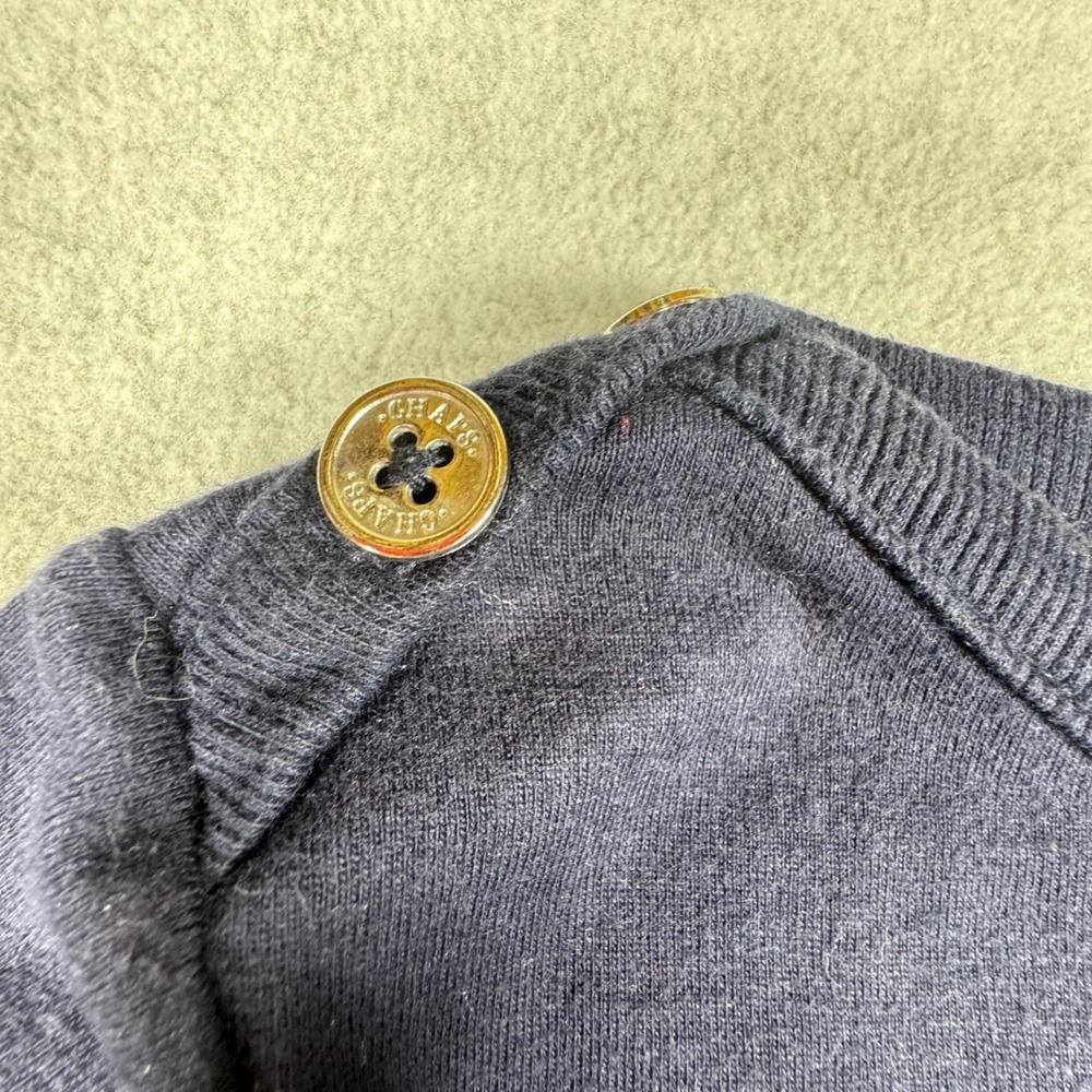 Chaps Womens Navy Blue Striped Boat Neck Cotton Top Gold Shoulder Buttons Size M - Picture 3 of 4